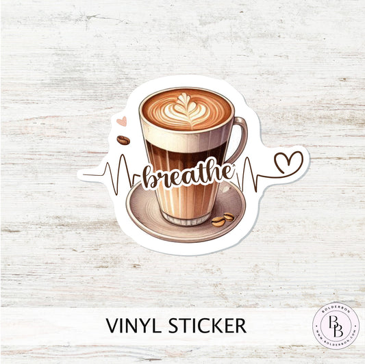 Breathe Coffee Sticker || Laptop Sticker, Kindle Sticker, Book Lover, Coffee Lover, Unique Gift, Bookish Gift sticker, Planner Scrapbook