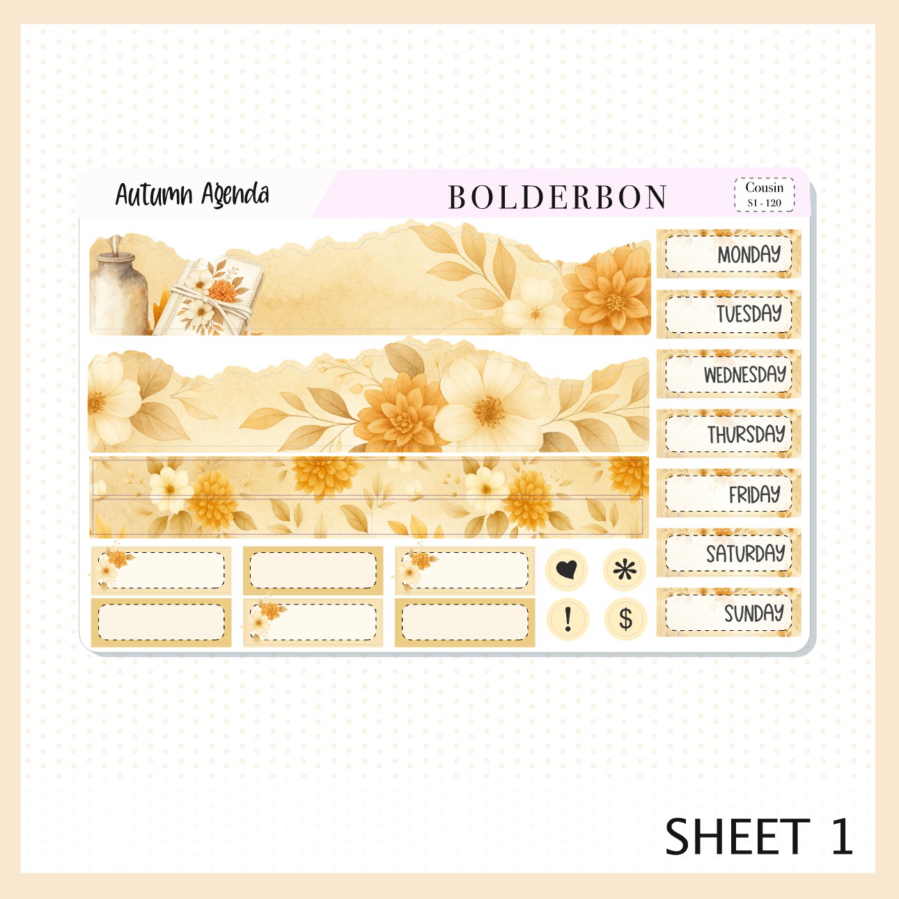 AUTUMN AGENDA Hobonichi Cousin || A5 Planner Sticker Kit, Cozy Fall Floral Planner Stickers, Autumn Aesthetic Vibe