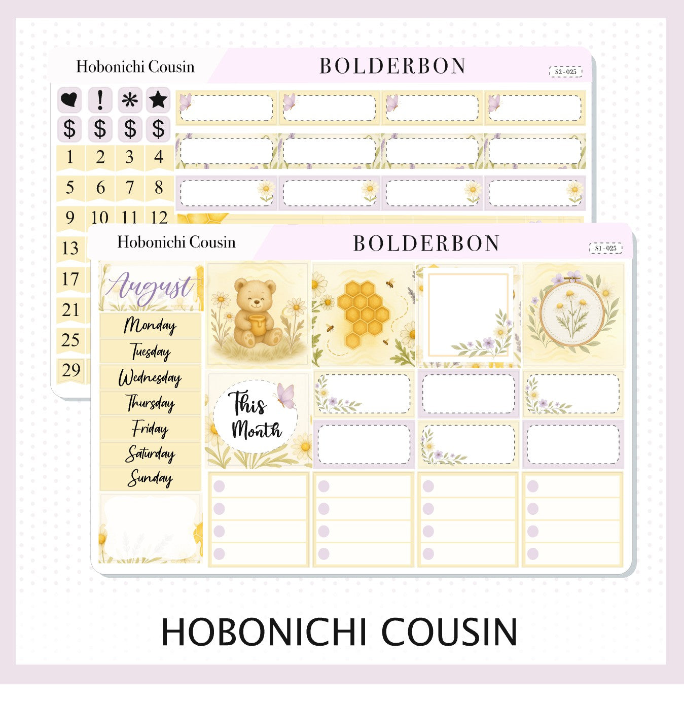 AUGUST Hobonichi Cousin and A5 Day Free || Sweet Honey Theme, Bees, Florals & Cozy Farmhouse Vibe, Monthly Planner Sticker Kit