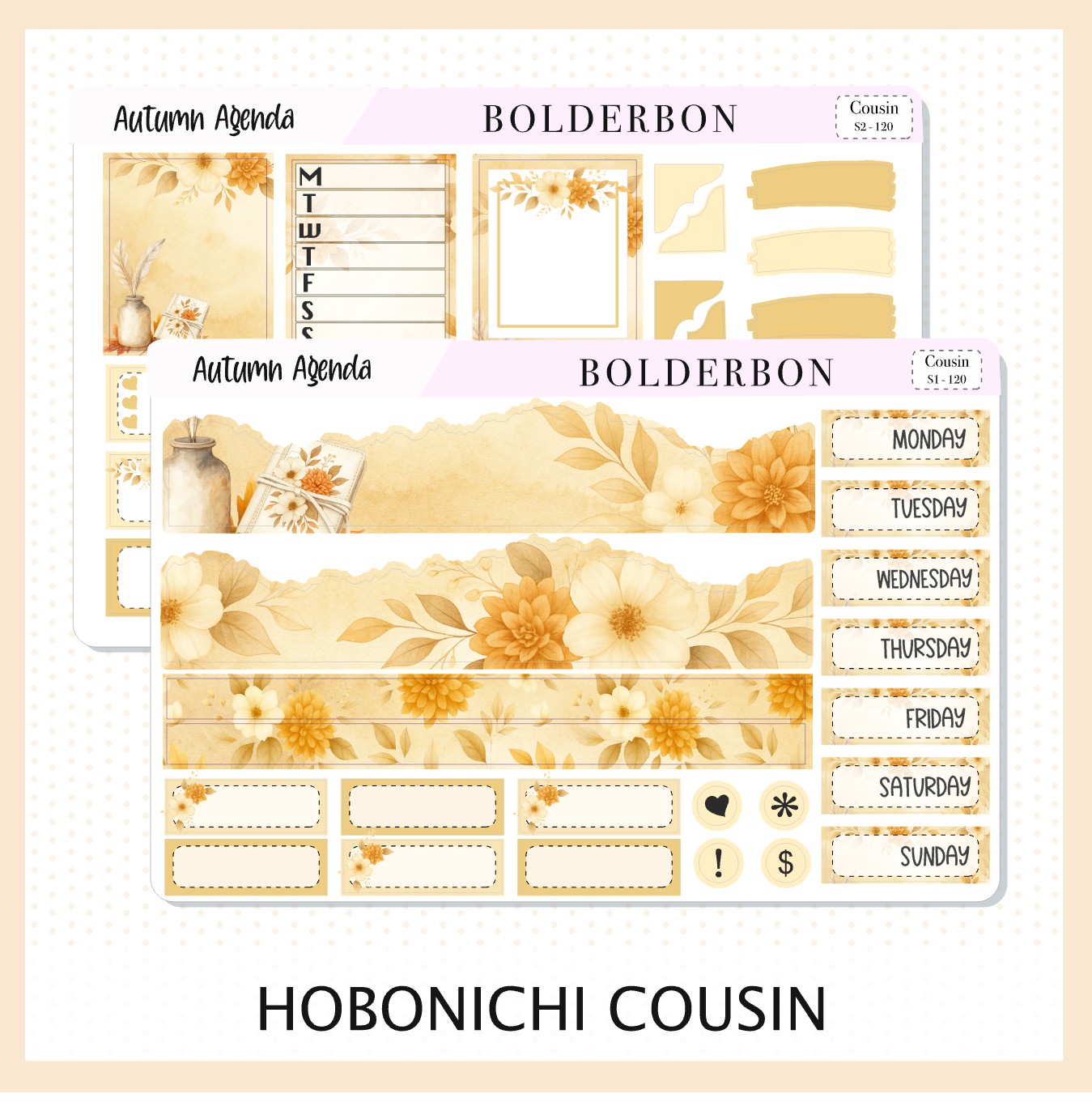 AUTUMN AGENDA Hobonichi Cousin || A5 Planner Sticker Kit, Cozy Fall Floral Planner Stickers, Autumn Aesthetic Vibe