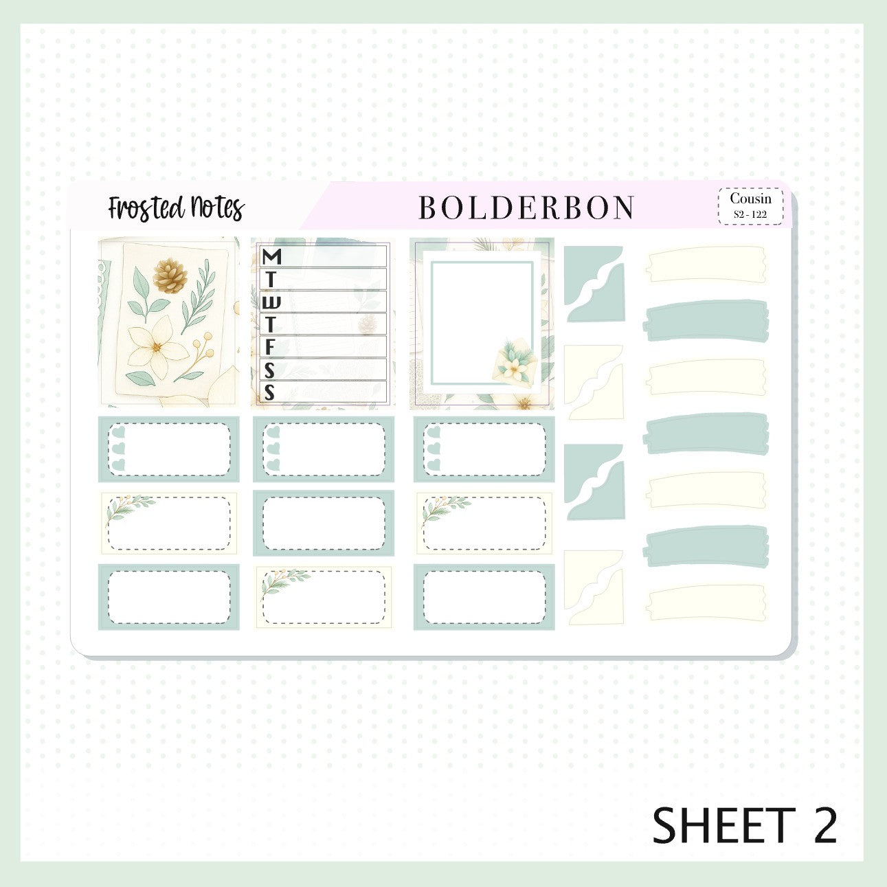 FROSTED NOTES Hobonichi Cousin || A5 Planner Sticker Kit, Winter Floral Planner Stickers, Cozy Sage & Gold Vibe