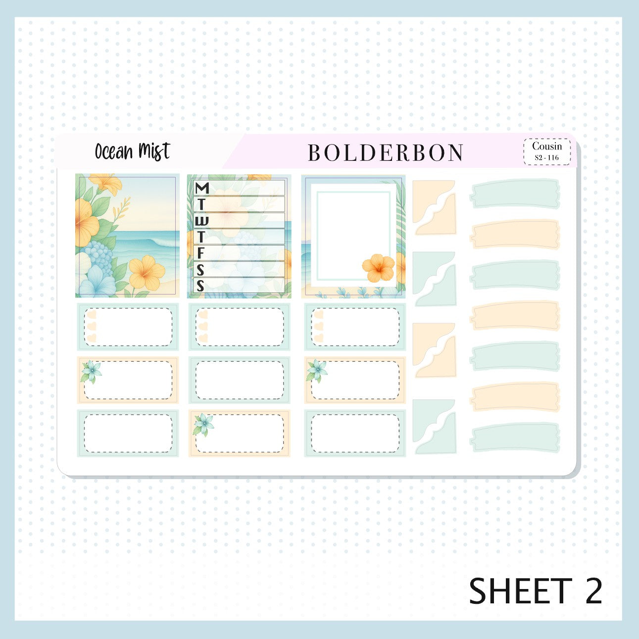 OCEAN MIST Hobonichi Cousin || A5 Planner Sticker Kit, Aesthetic Coastal Beach and Nautical Vibe Weekly Planner Stickers