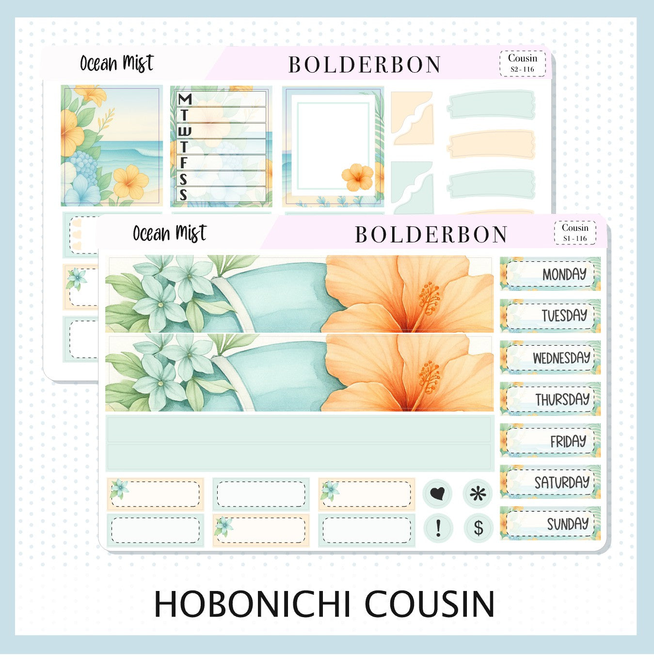 OCEAN MIST Hobonichi Cousin || A5 Planner Sticker Kit, Aesthetic Coastal Beach and Nautical Vibe Weekly Planner Stickers