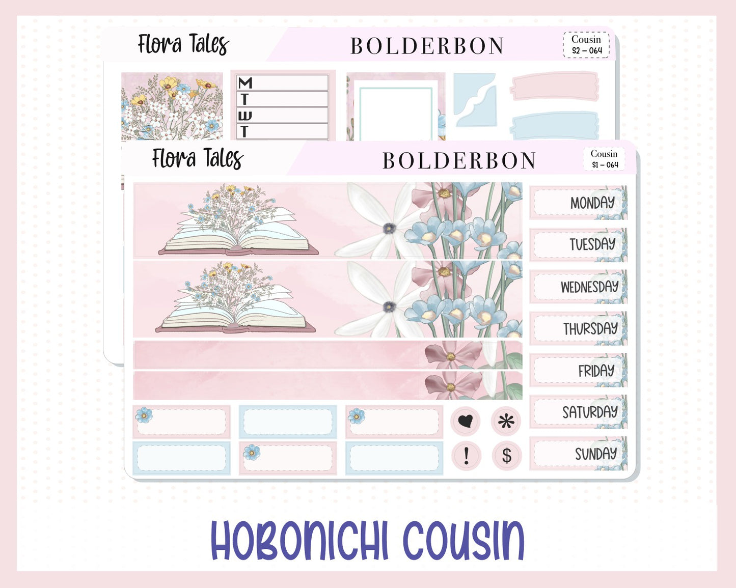 FLORA TALES Hobonichi Cousin || Weekly Planner Sticker Kit Hand Drawn, Book, Bookish