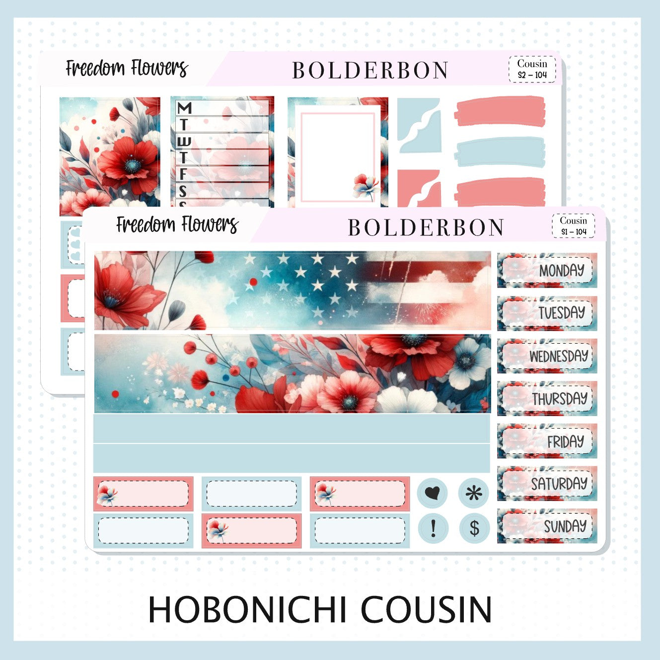 FREEDOM FLOWERS Hobonichi Cousin || Planner Sticker Kit