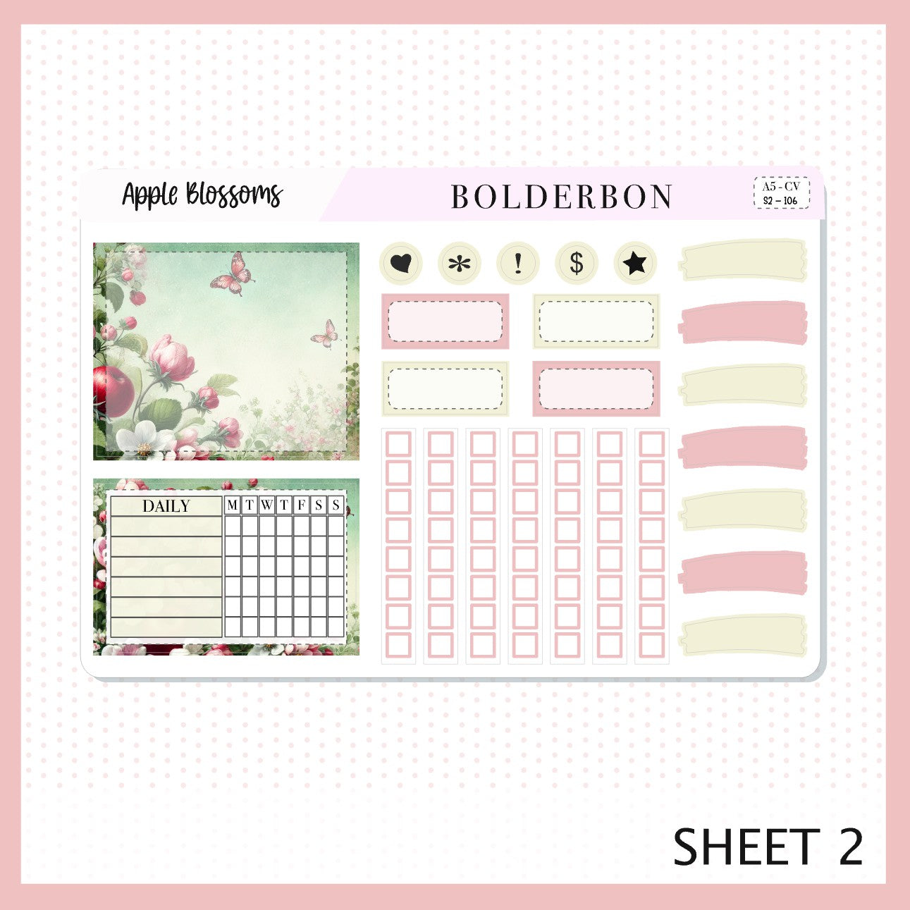 APPLE BLOSSOMS "Compact Vertical" || A5 Planner Sticker Kit
