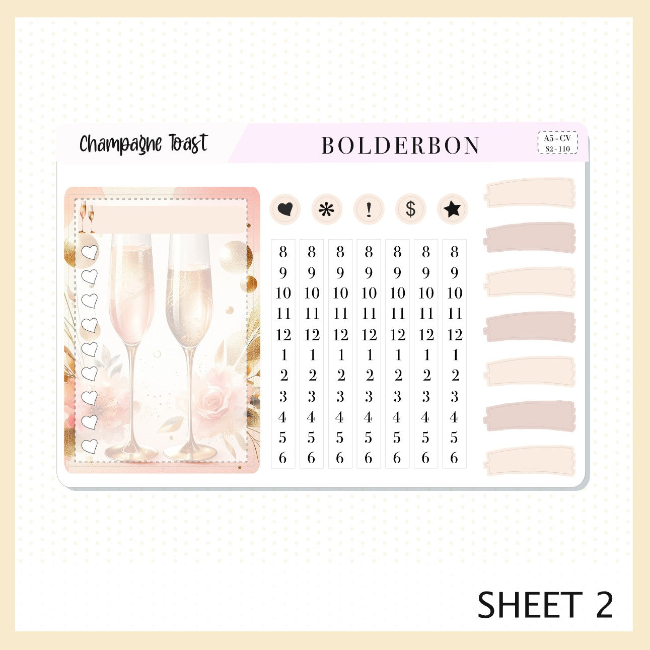 CHAMPAGNE TOAST "A5 Compact Vertical" || Planner Sticker Kit