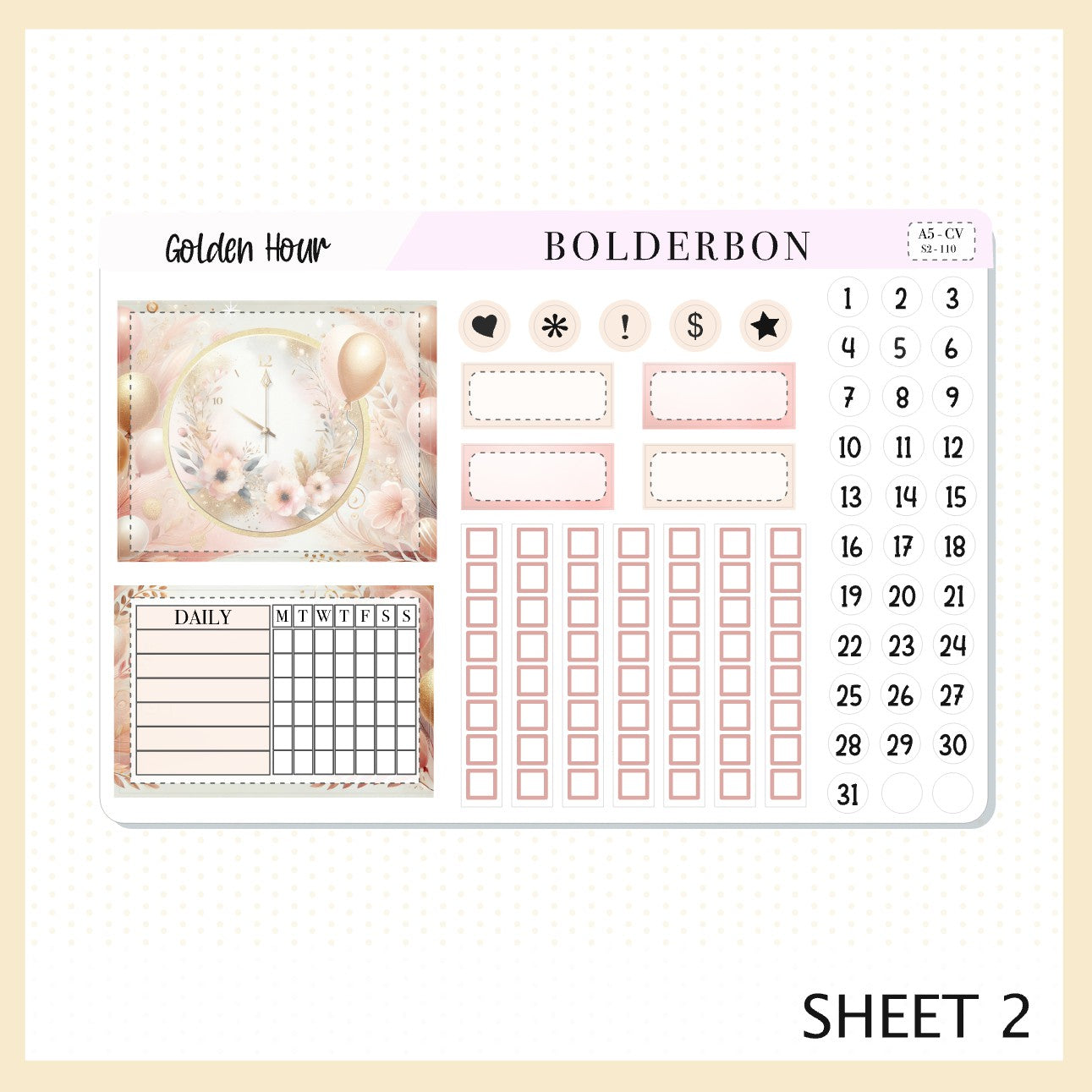 GOLDEN HOUR "A5 Compact Vertical" || Planner Sticker Kit