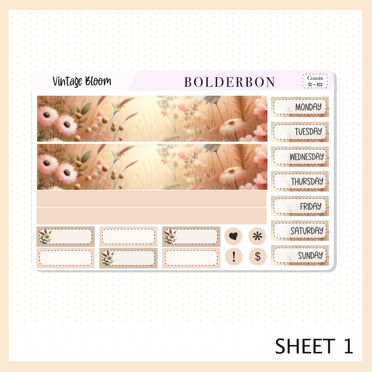 VINTAGE BLOOM Hobonichi Cousin || Planner Sticker Kit