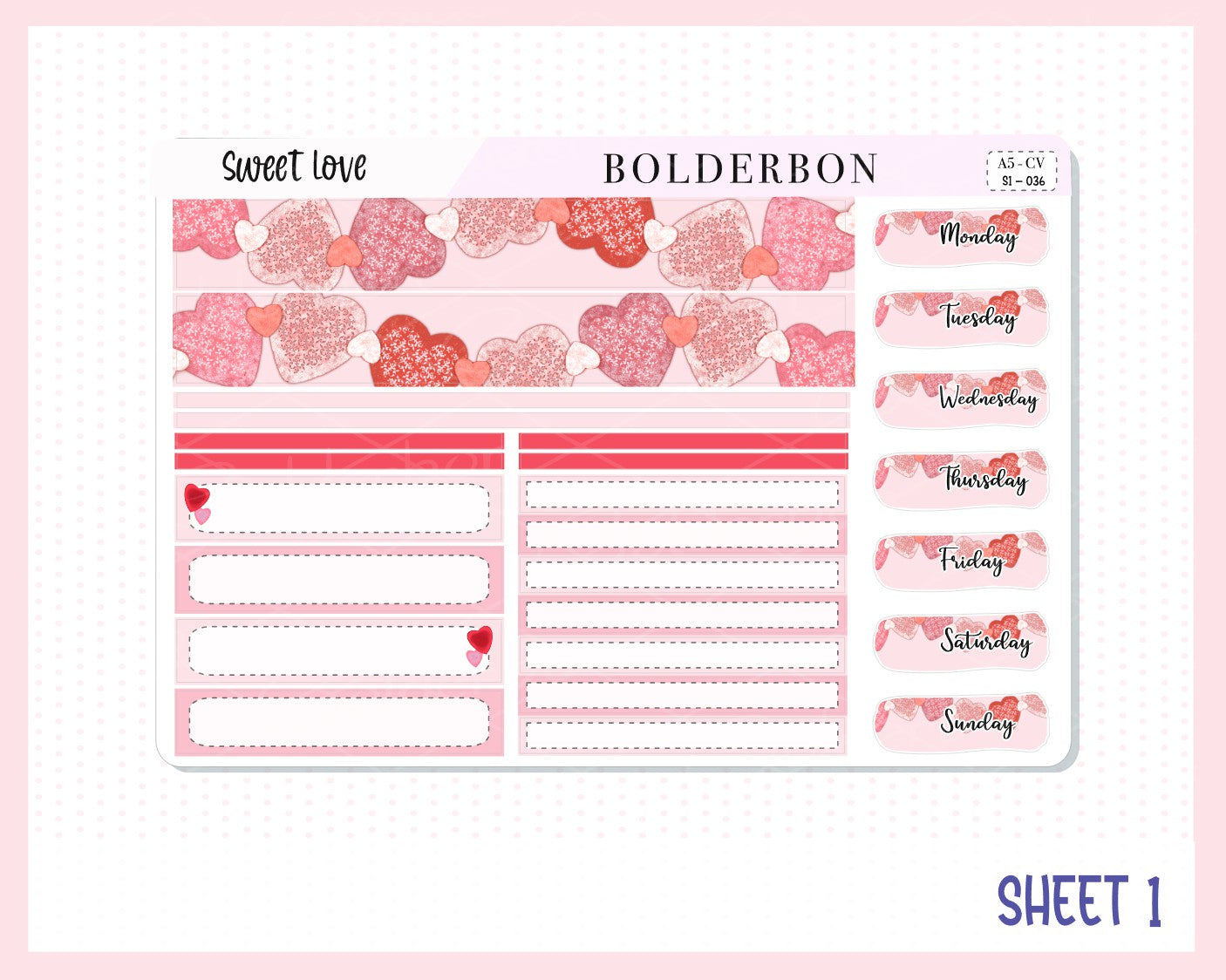 SWEET LOVE "Compact Vertical" || A5 Planner Sticker Kit, Valentine's, Love