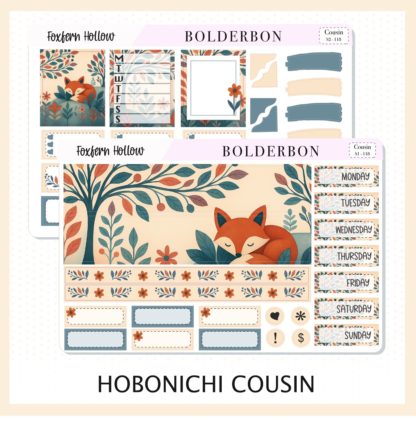 FOXFERN HOLLOW Hobonichi Cousin || A5 Planner Sticker Kit, Whimsical Woodland Forest Theme, Fall Leaves Vibe Planner Stickers