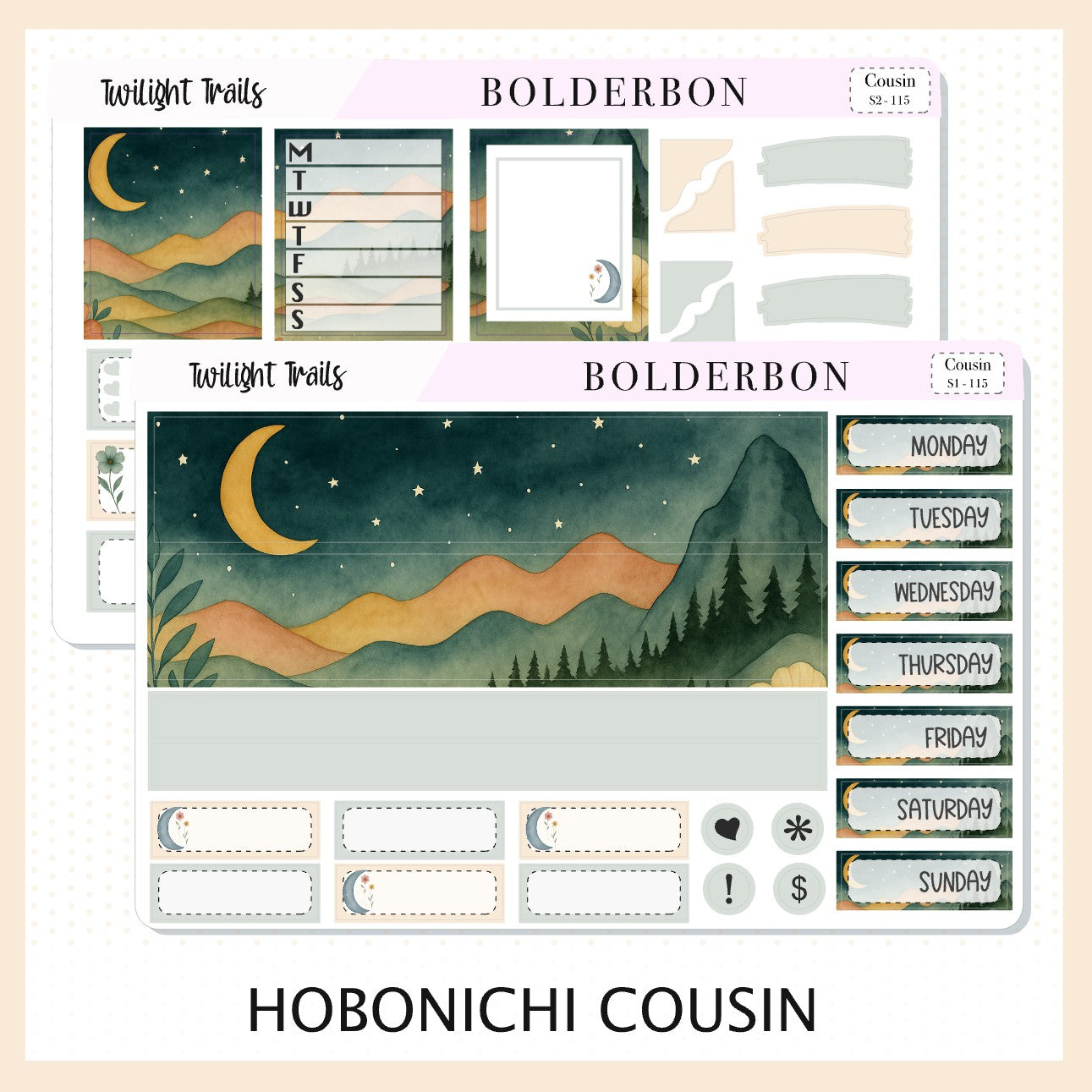 TWILIGHT TRAILS Hobonichi Cousin || A5 Planner Sticker Kit, Aesthetic Outdoor Nature Camping Weekly Planner Stickers