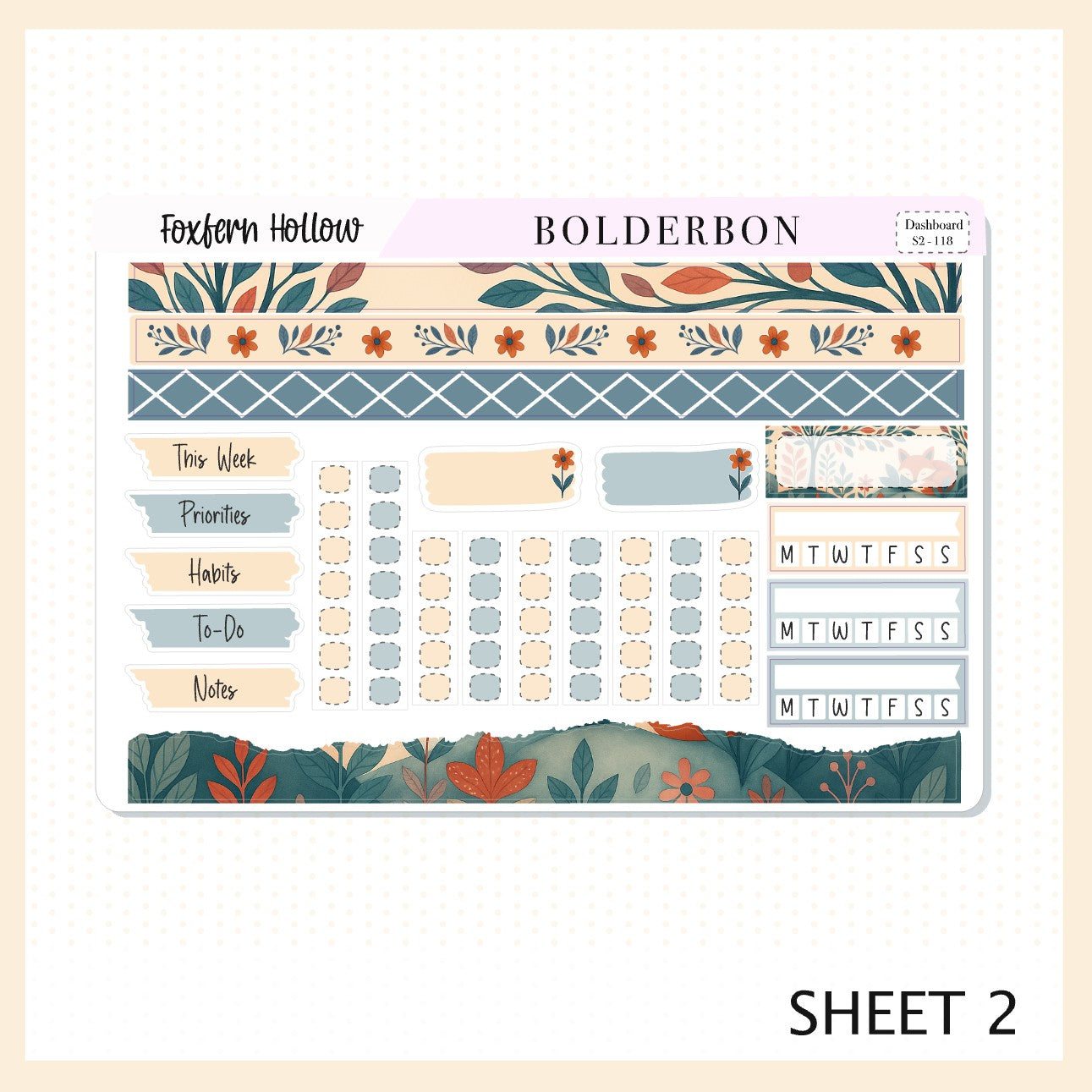 FOXFERN HOLLOW Erin Condren Dashboard Sticker kit || Whimsical Woodland Forest Theme, Fall Leaves Vibe Planner Stickers