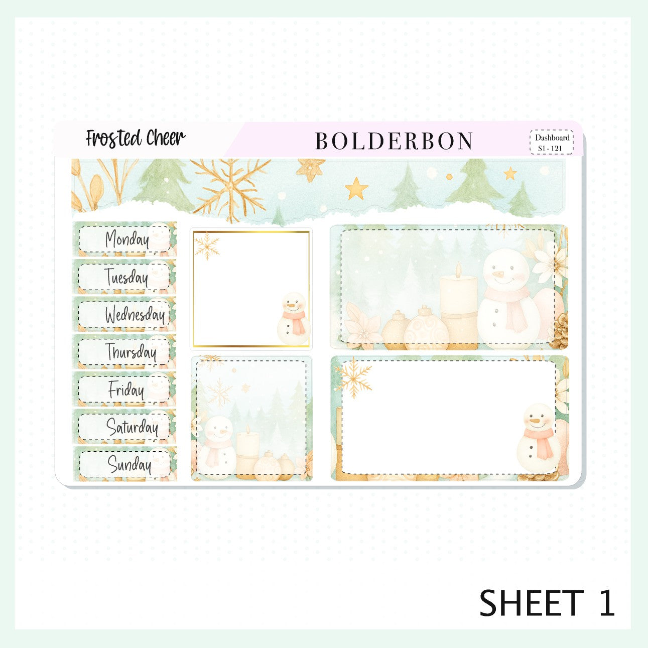 FROSTED CHEER Erin Condren Dashboard Sticker kit || Festive Christmas Planner Stickers, Holiday Pastel Vibe