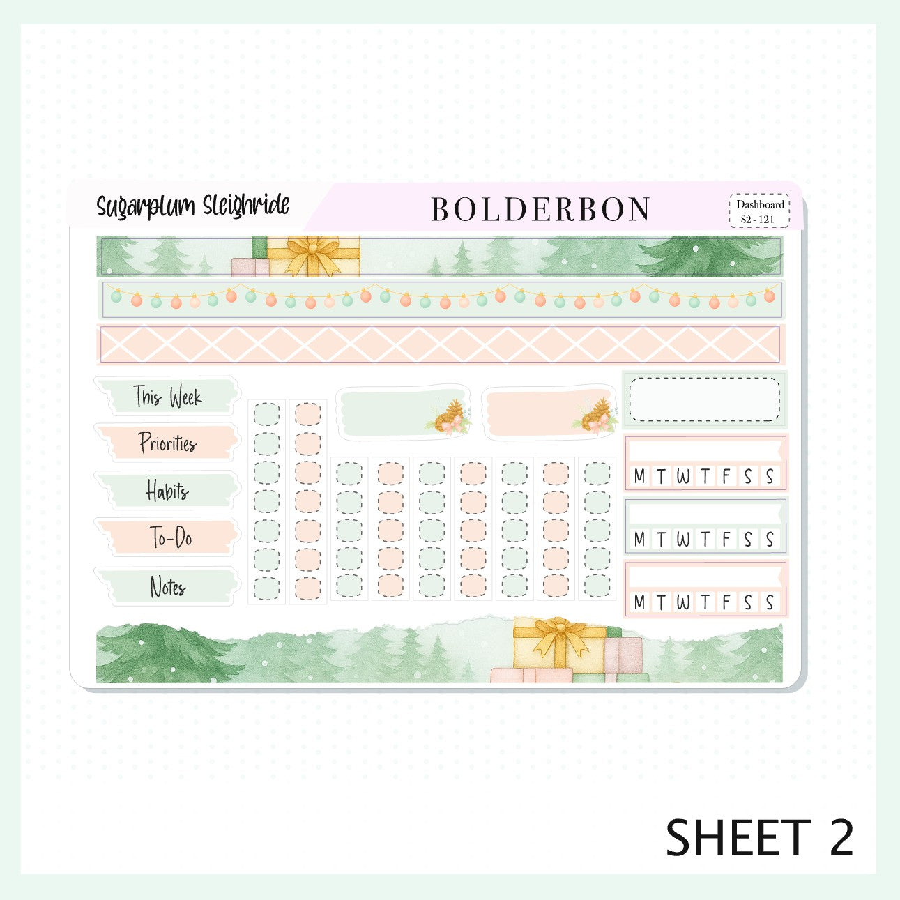 SUGARPLUM SLEIGHRIDE Erin Condren Dashboard Sticker kit || Festive Christmas Planner Stickers, Holiday Pastel Vibe