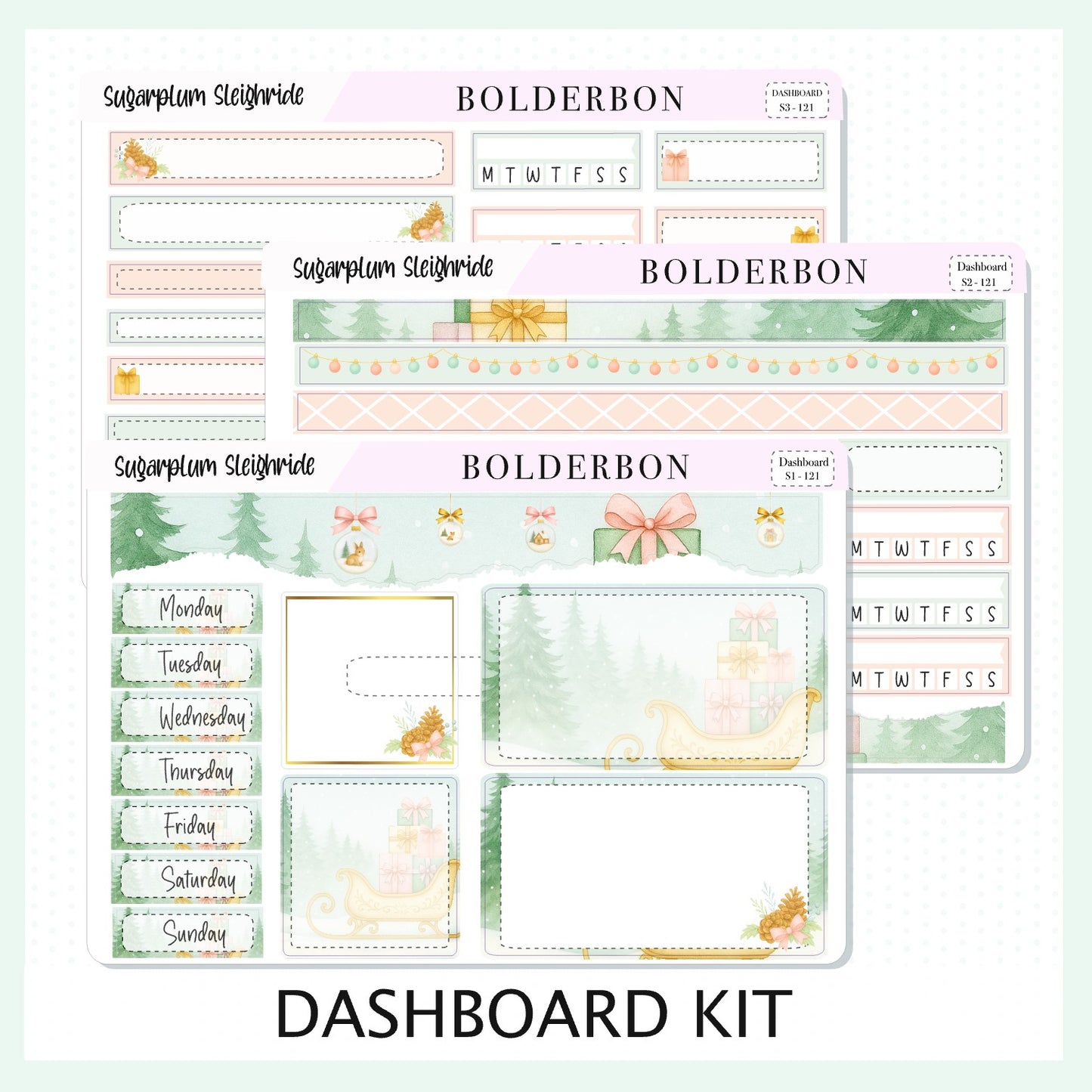 SUGARPLUM SLEIGHRIDE Erin Condren Dashboard Sticker kit || Festive Christmas Planner Stickers, Holiday Pastel Vibe