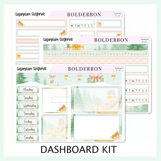 SUGARPLUM SLEIGHRIDE Erin Condren Dashboard Sticker kit || Festive Christmas Planner Stickers, Holiday Pastel Vibe