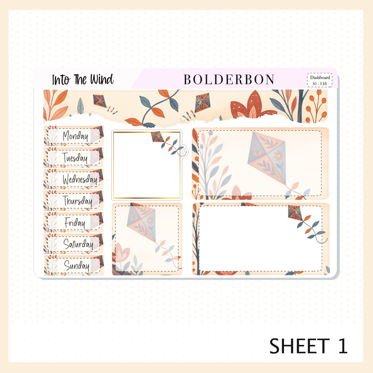 INTO THE WIND Erin Condren Dashboard Sticker kit || Whimsical Autumn Kite Theme, Fall Vibe Planner Stickers