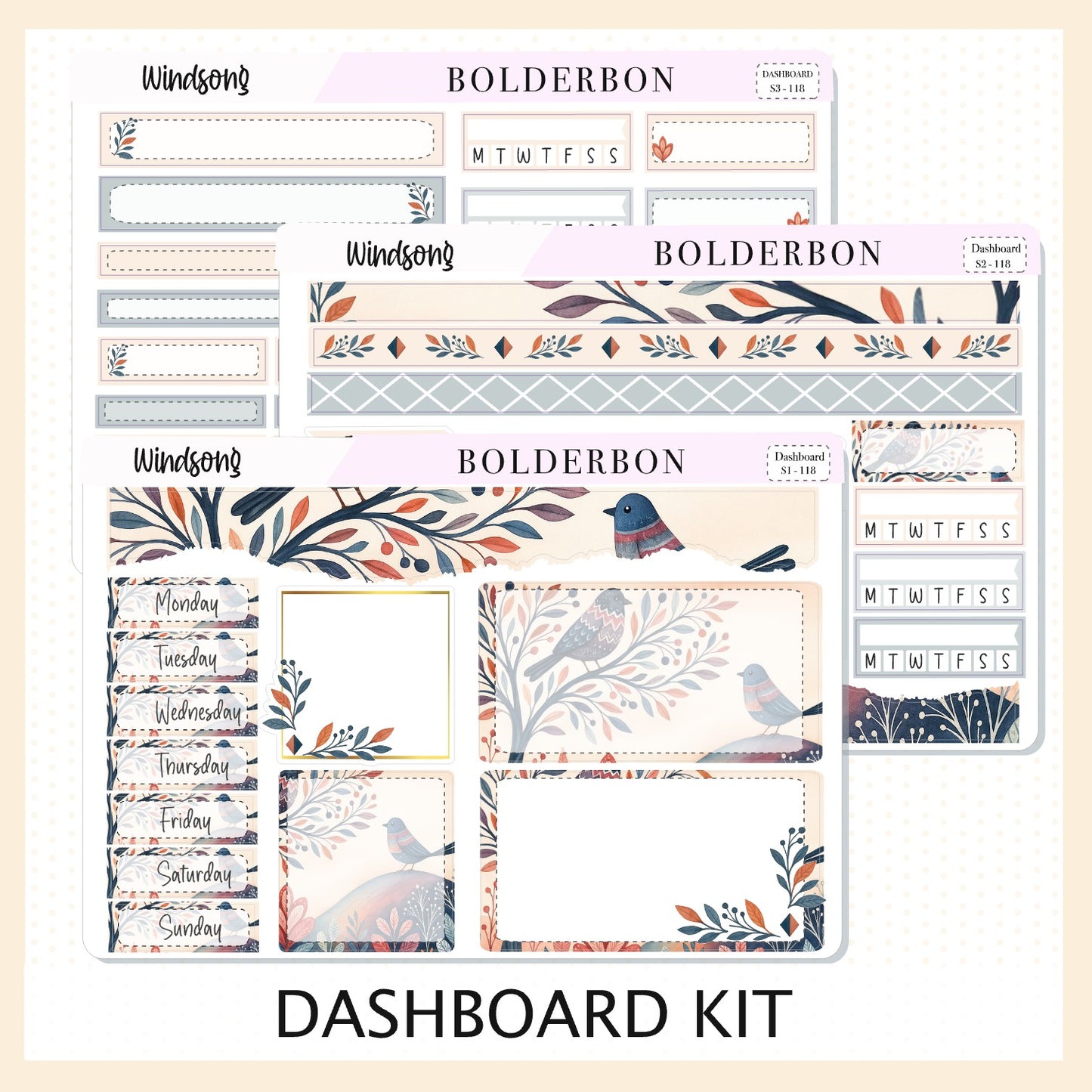 WINDSONG Erin Condren Dashboard Sticker kit || Woodland Nature Theme, Whimsy, Folkart, Autumn Fall Vibe Planner Stickers