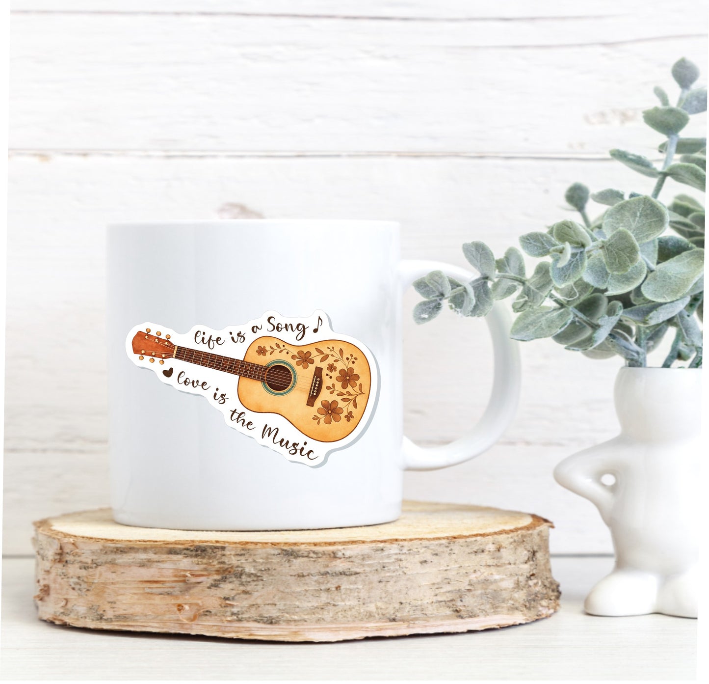 Life Is a Song Guitar Sticker || Floral Acoustic Guitar Vinyl Sticker, Boho Music Sticker, Folk Art Laptop Decal, Love Is the Music Quote Sticker