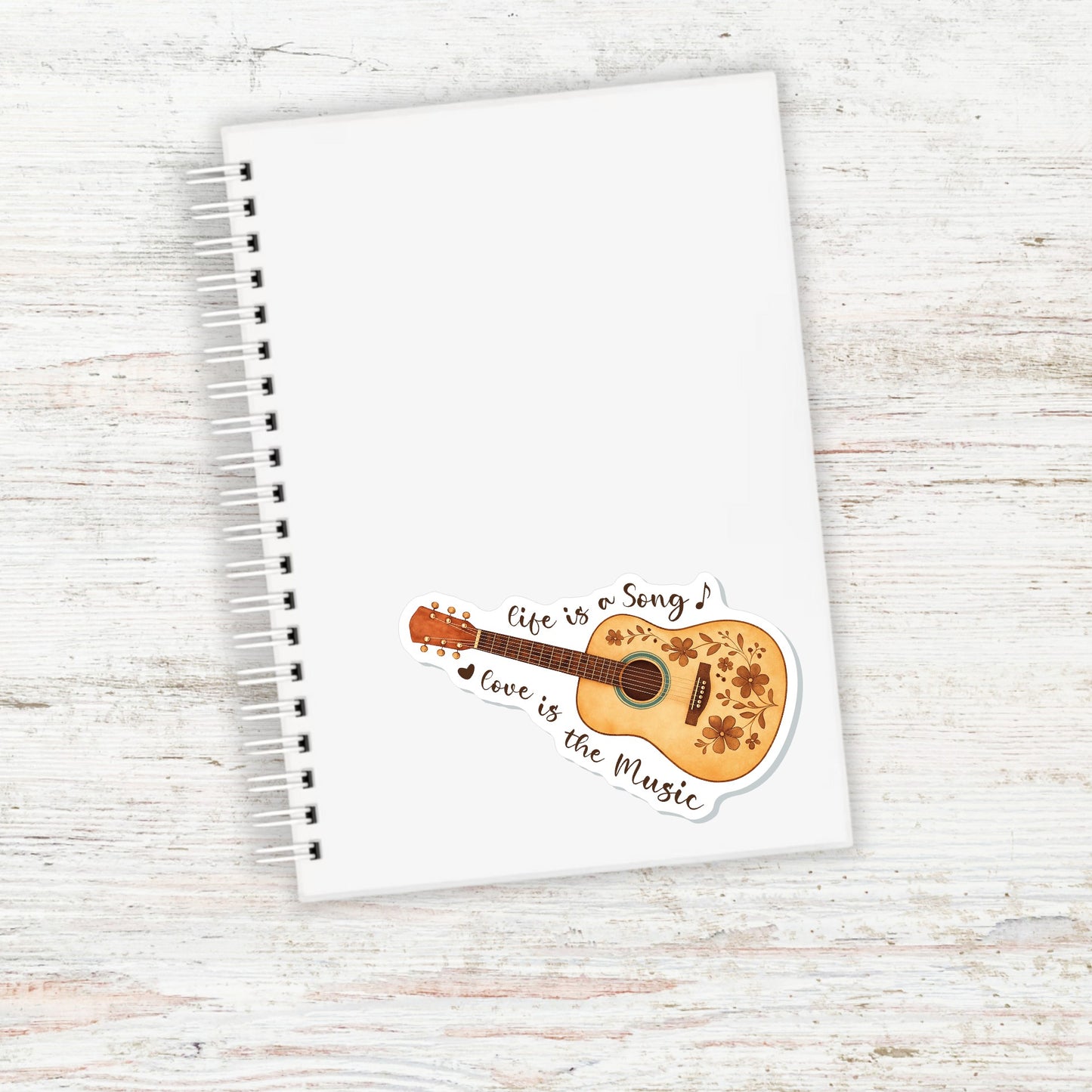 Life Is a Song Guitar Sticker || Floral Acoustic Guitar Vinyl Sticker, Boho Music Sticker, Folk Art Laptop Decal, Love Is the Music Quote Sticker