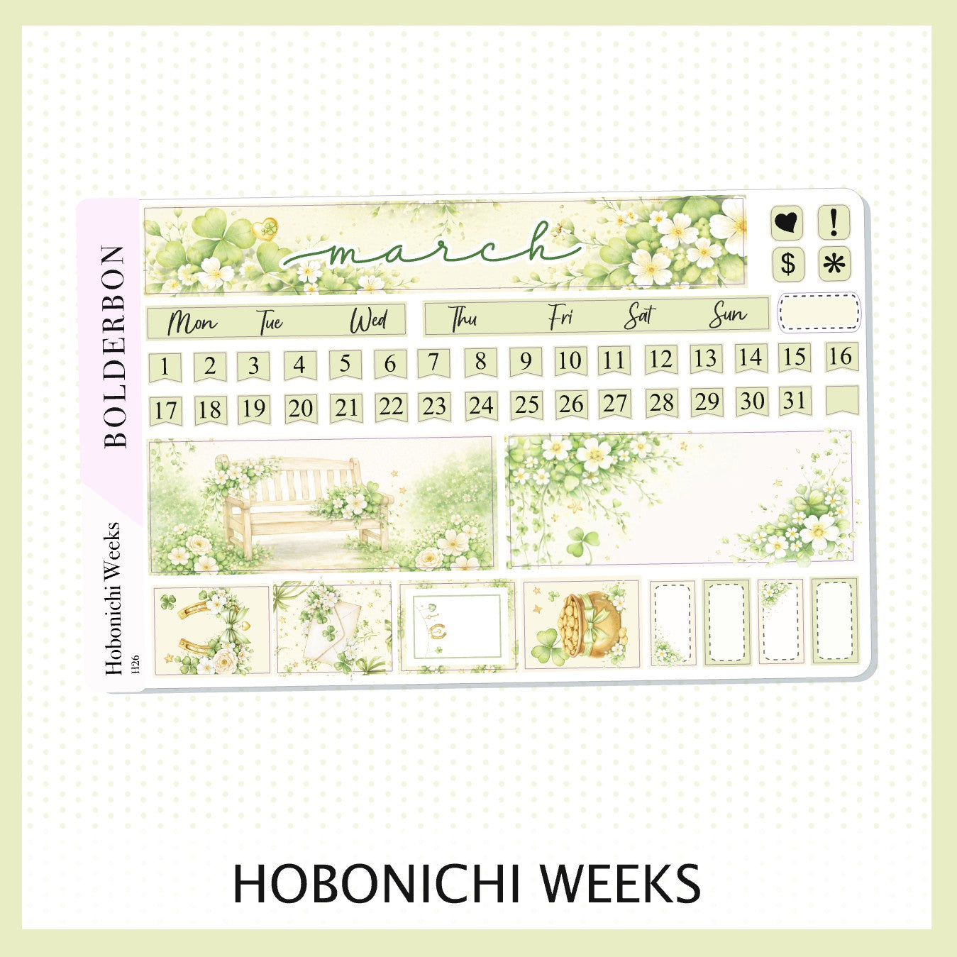 MARCH Hobonichi Weeks || Lucky Chapter, Monthly Planner Sticker Kit