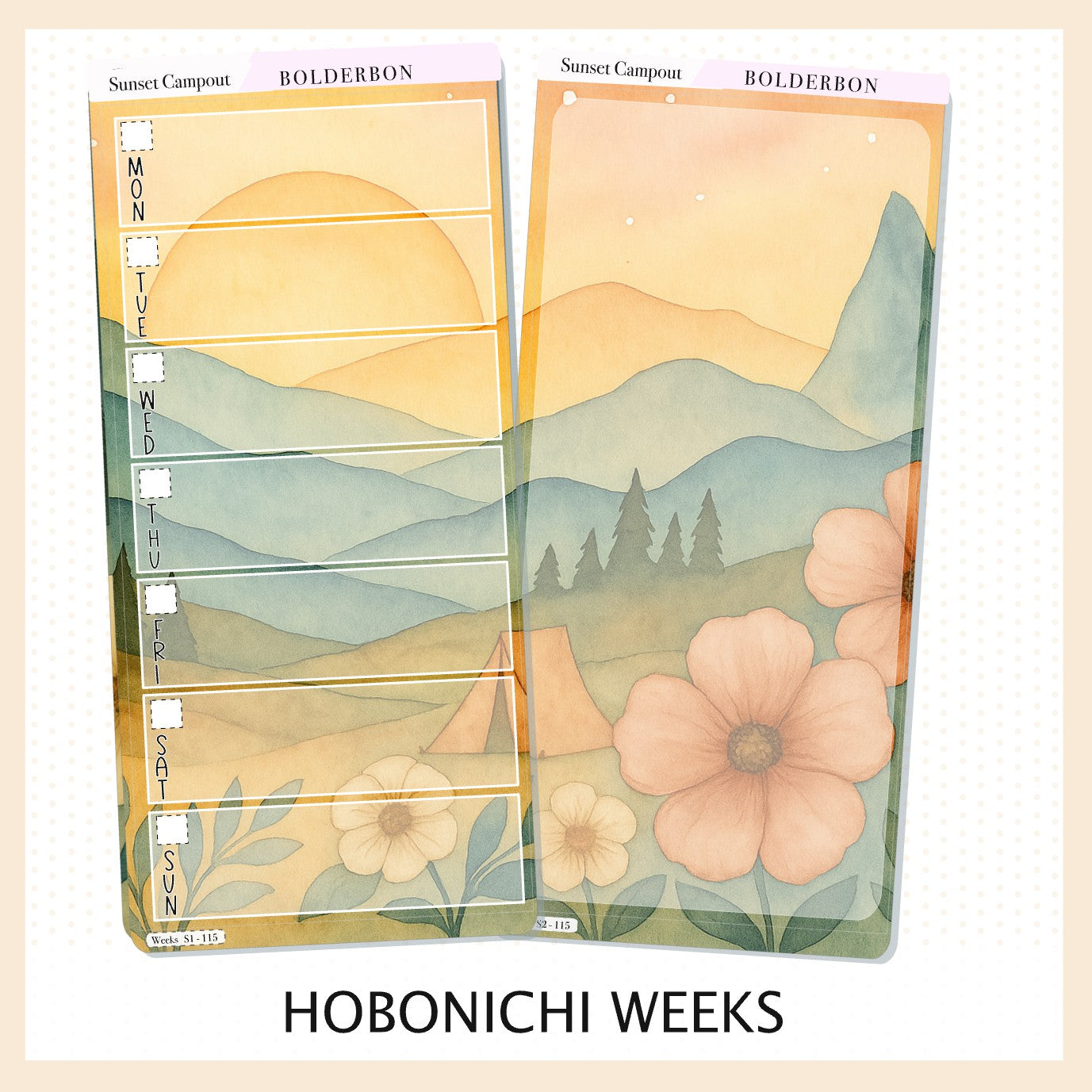 SUNSET CAMPOUT Hobonichi Weeks || Aesthetic Outdoor Nature Camping, Weekly Planner Sticker Kit