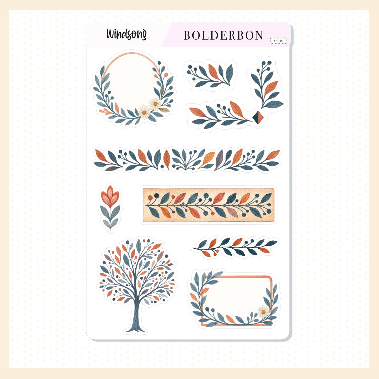 WINDSONG Frames & Foliage Elements || Autumn Leaves Aesthetic Journal Stickers, Journaling Stickers, Whimsical Vibe Planner Stickers