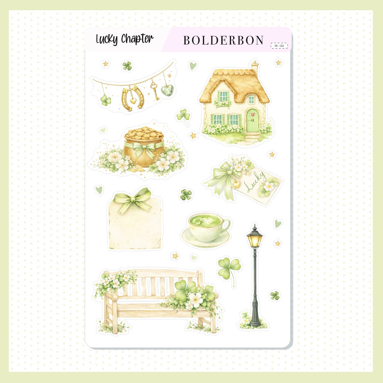 LUCKY CHAPTER Decorative Sticker Sheet || Cozy Clover Cottagecore Vibes