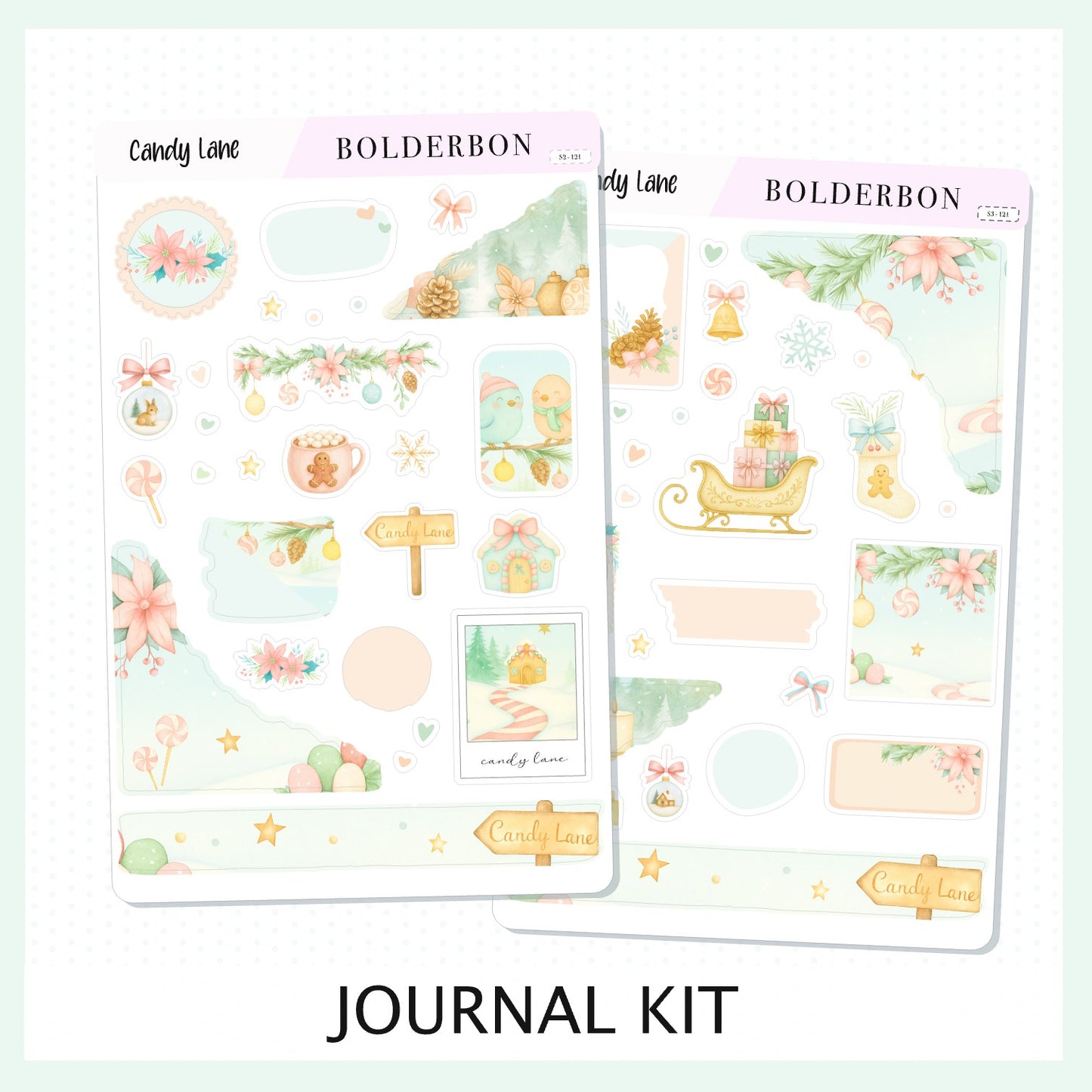 CANDY LANE || Journal Sticker Kit, Festive Christmas Planner Stickers, Holiday Pastel Vibe