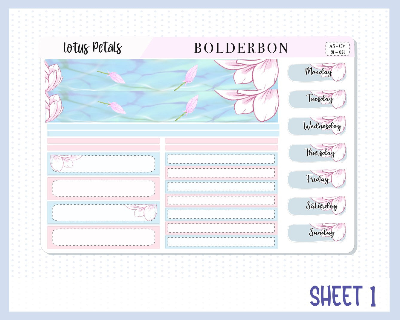 LOTUS PETALS || A5 Compact Vertical Planner Sticker Kit