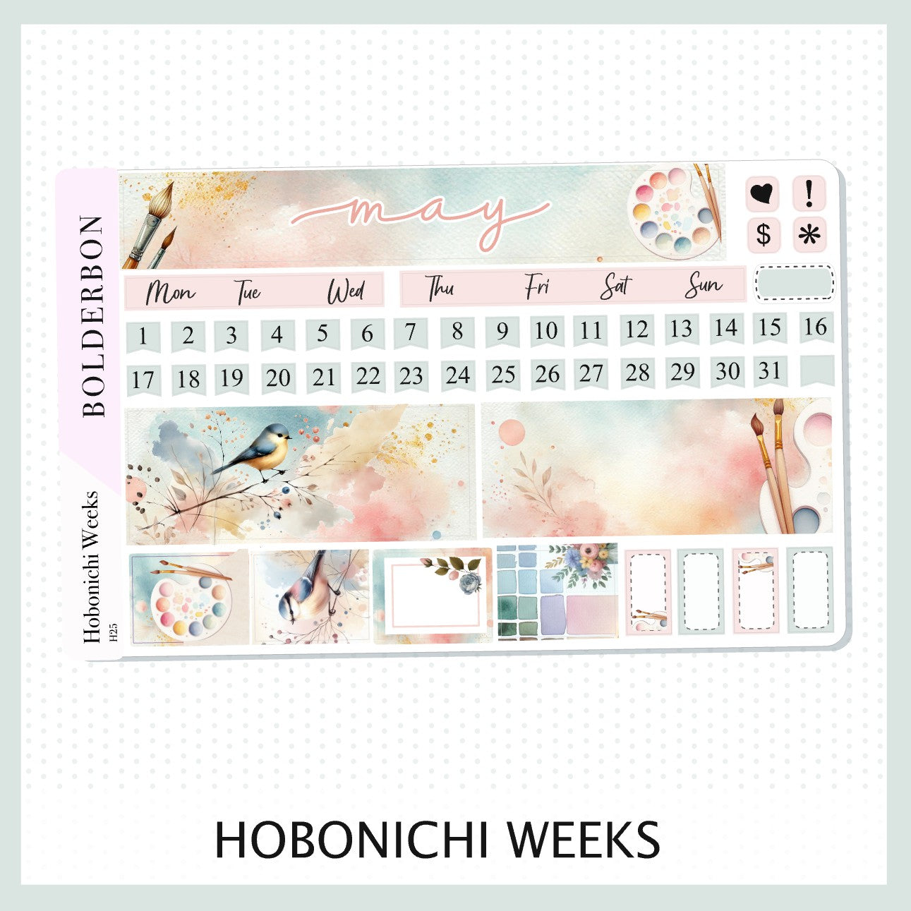 MAY Hobonichi Weeks || Painter's Palette, Watercolor Art, Aesthetic Monthly Planner Stickers