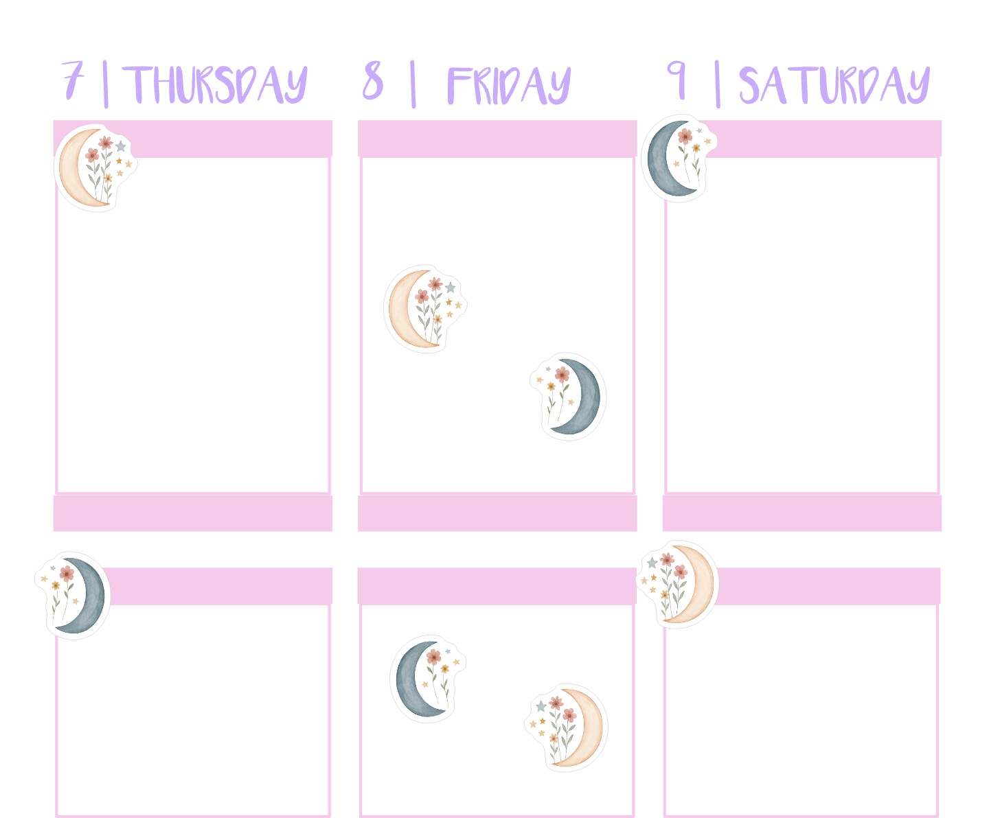 MOON AND STARS Planner Stickers || Floral Crescent Moon, Icon Sheet for Journals & Hobonichi Planners