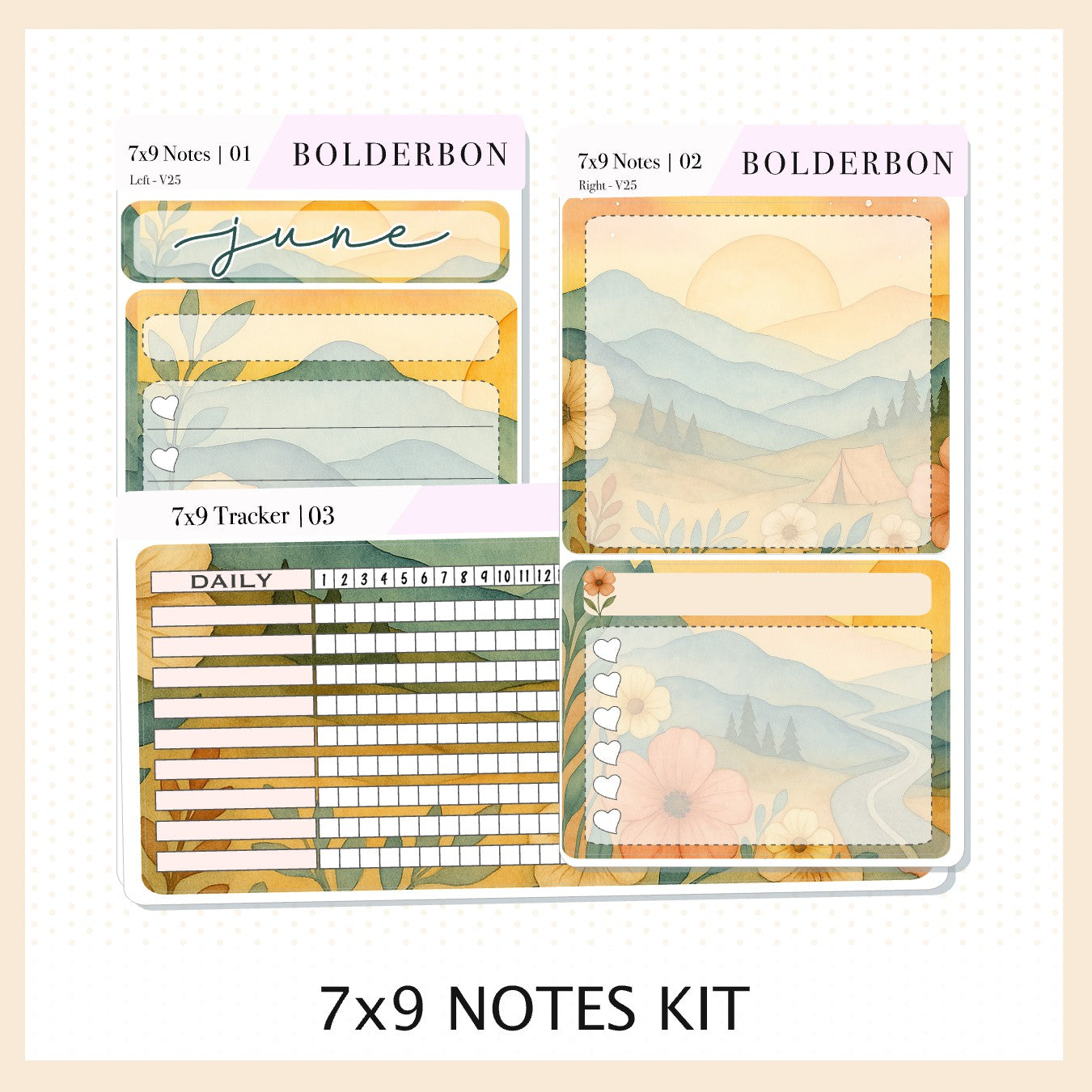 JUNE 7x9 Notes Kit || Dream Mountain, Planner Sticker Kit for Erin Condren Dashboard