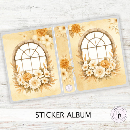 FALL VIEW Sticker Album || Sleeve Album, Sticker Lover's Gift, Window Floral Planner Sticker Organizer, Golden Flower Storage Book, Reusable Sticker Binder