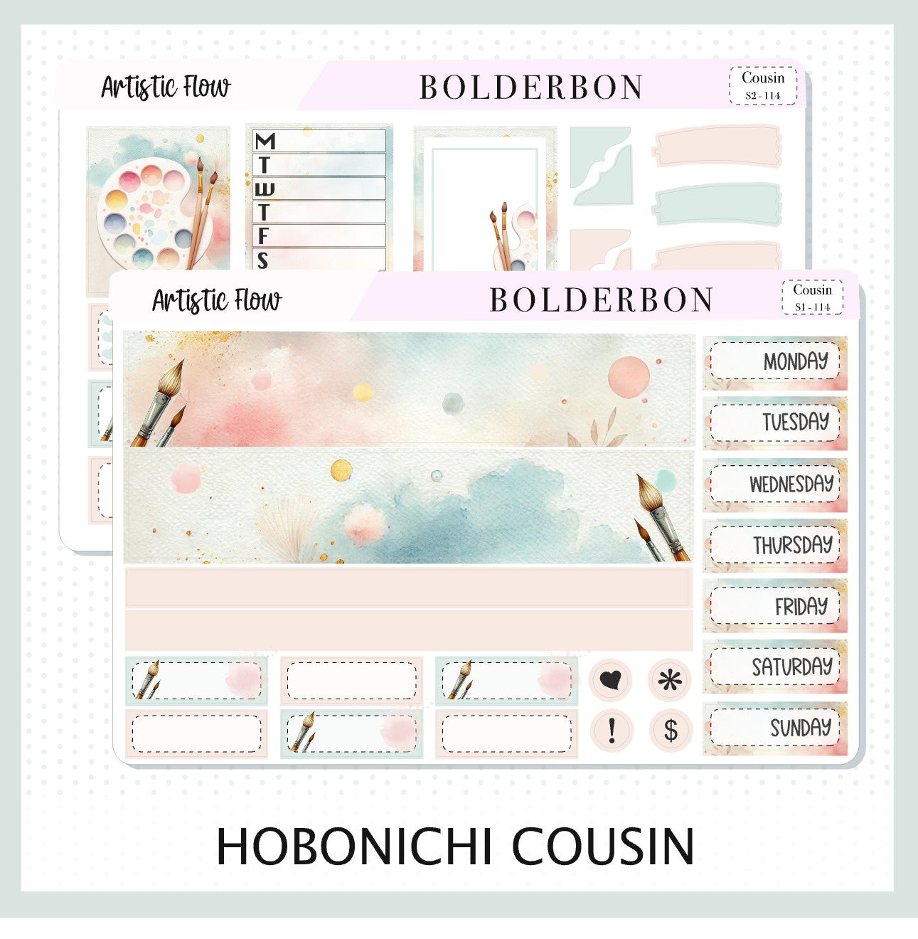 ARTISTIC FLOW Hobonichi Cousin || A5 Planner Sticker Kit, Watercolor Artist Theme Weekly Planner Stickers