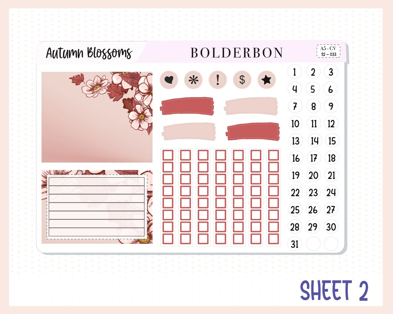 AUTUMN BLOSSOMS "Compact Vertical" || A5 Planner Sticker Kit