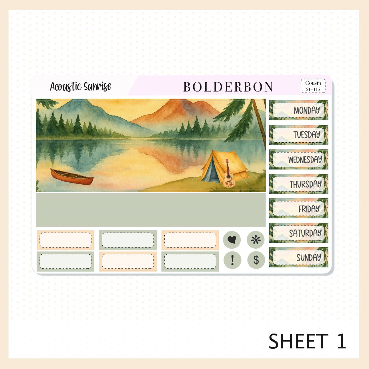 ACOUSTIC SUNRISE Hobonichi Cousin || A5 Planner Sticker Kit, Aesthetic Outdoor Nature Camping Weekly Planner Stickers