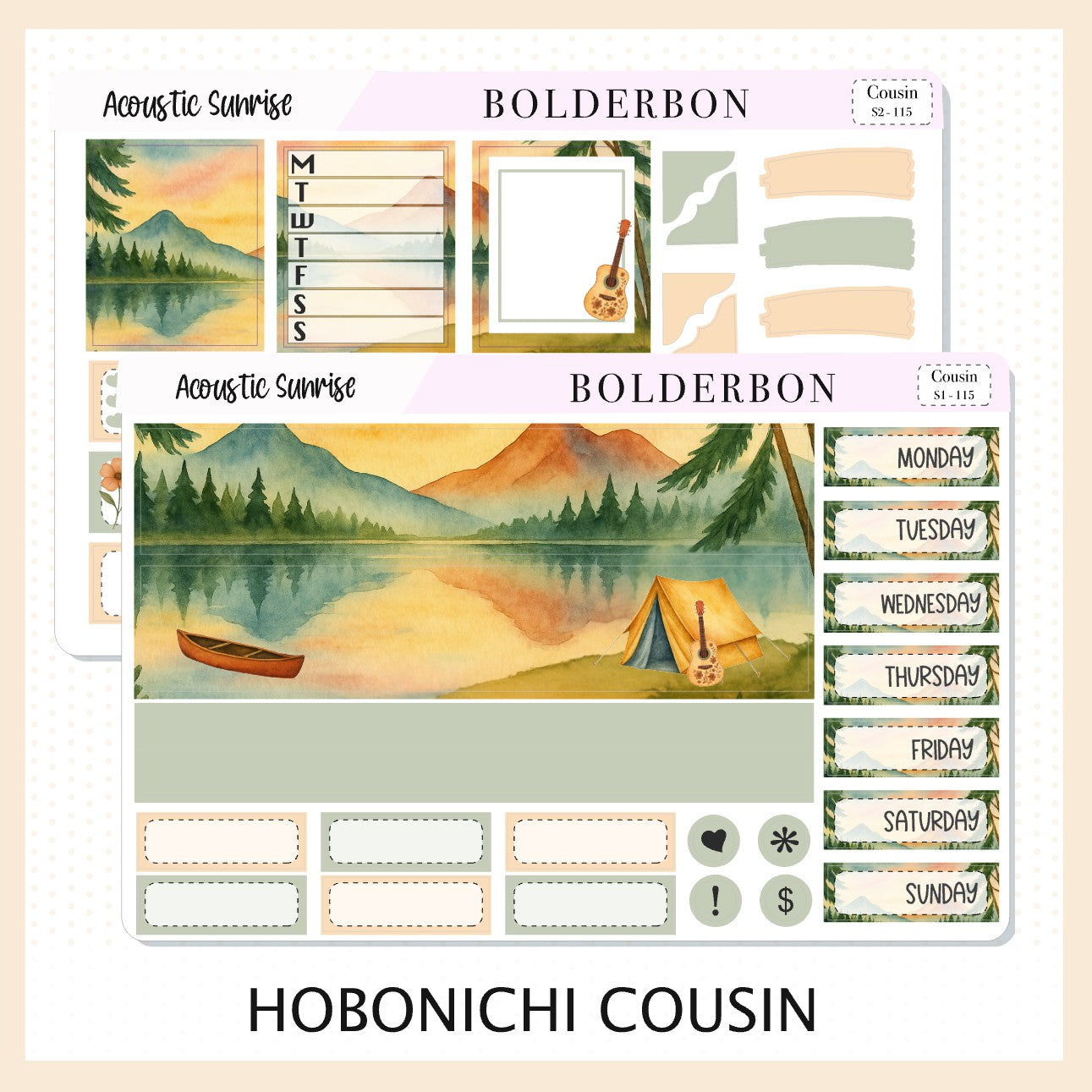 ACOUSTIC SUNRISE Hobonichi Cousin || A5 Planner Sticker Kit, Aesthetic Outdoor Nature Camping Weekly Planner Stickers