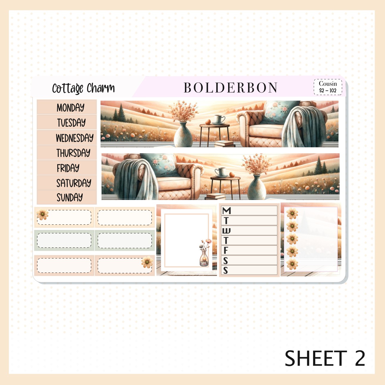COTTAGE CHARM Hobonichi Cousin || Planner Sticker Kit