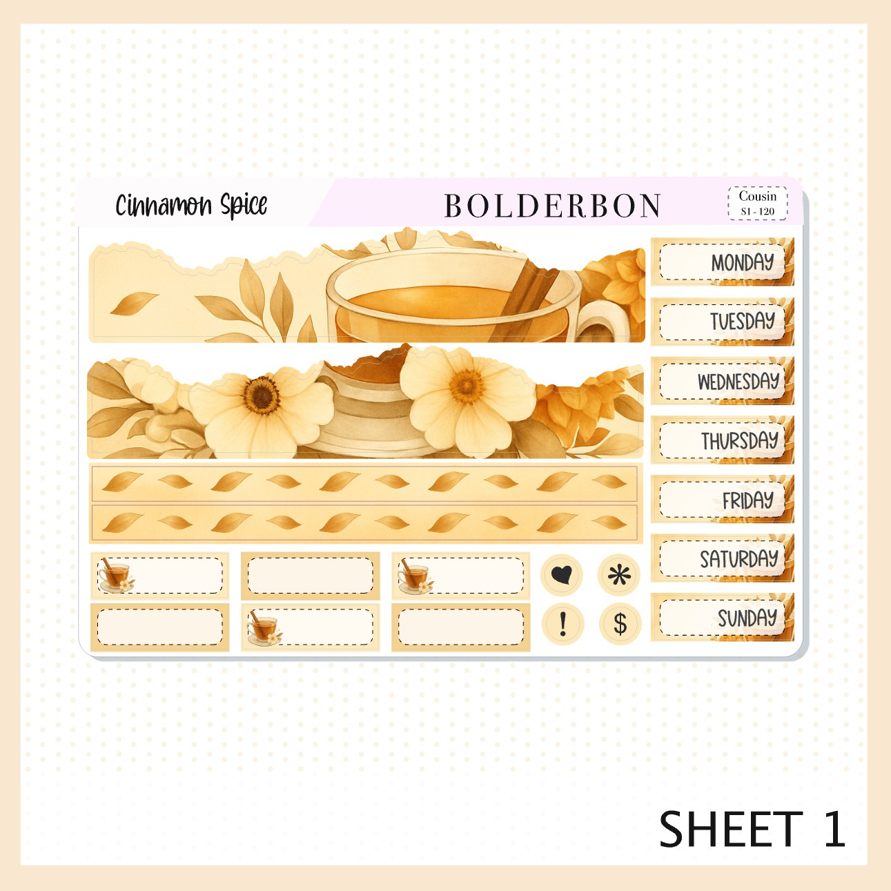 CINNAMON SPICE Hobonichi Cousin || A5 Planner Sticker Kit, Cozy Fall Floral Planner Stickers, Autumn Aesthetic Vibe
