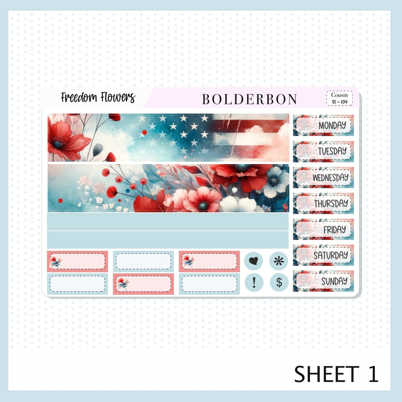 FREEDOM FLOWERS Hobonichi Cousin || Planner Sticker Kit