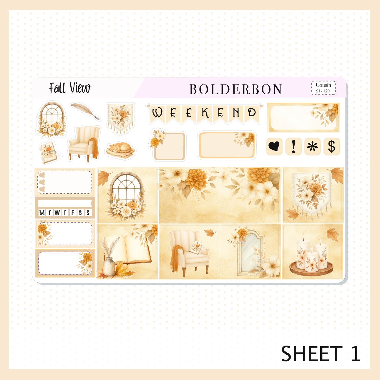 FALL VIEW Hobonichi Cousin || A5 Planner Sticker Kit, Cozy Fall Floral Planner Stickers, Autumn Aesthetic Vibe
