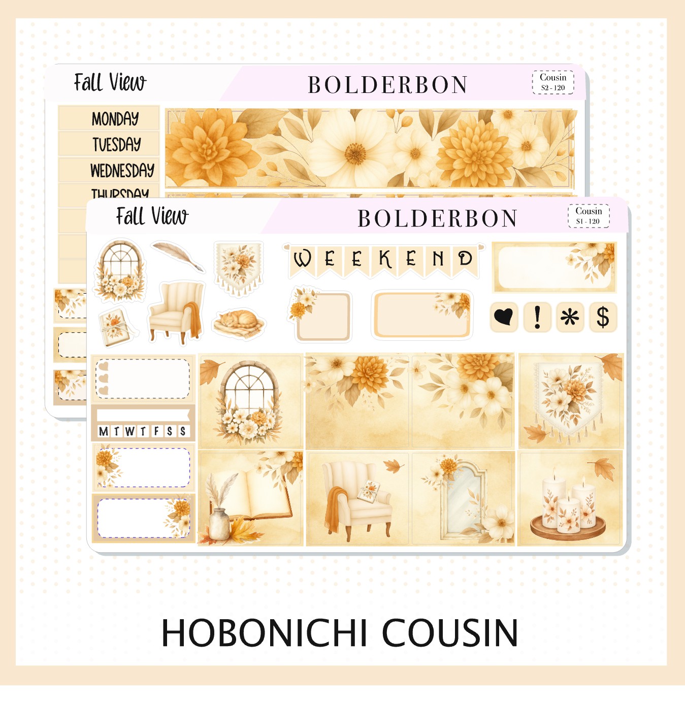 FALL VIEW Hobonichi Cousin || A5 Planner Sticker Kit, Cozy Fall Floral Planner Stickers, Autumn Aesthetic Vibe