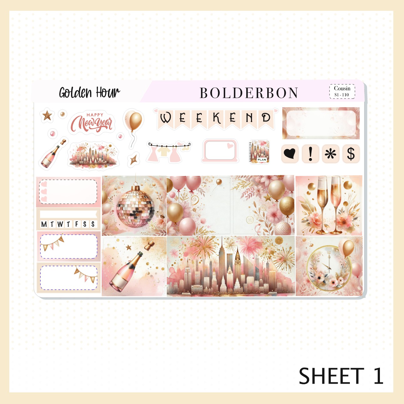 GOLDEN HOUR Hobonichi Cousin || New Year, Planner Sticker Kit,