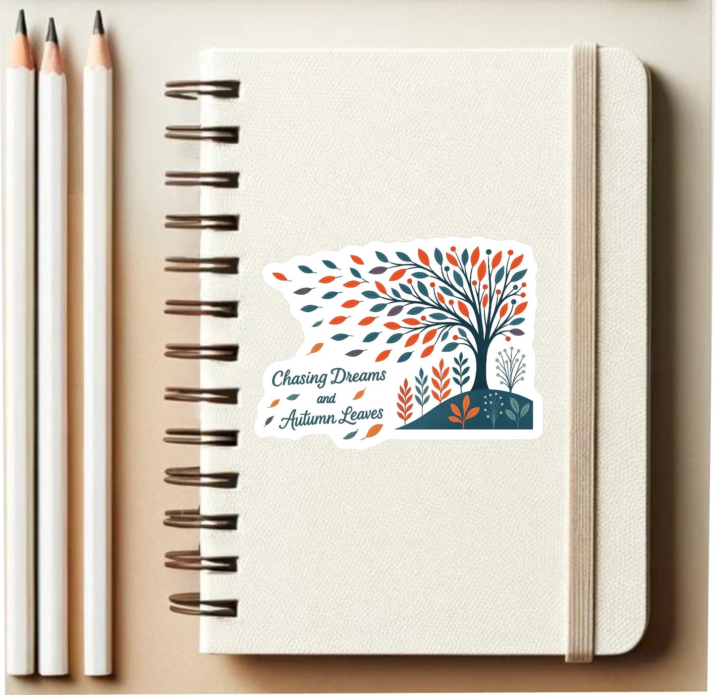 Chasing Dreams and Autumn Leaves Sticker || Whimsical Autumn Vinyl Sticker, Boho Vibe Sticker, Fall Tree Folk Art Laptop Decal