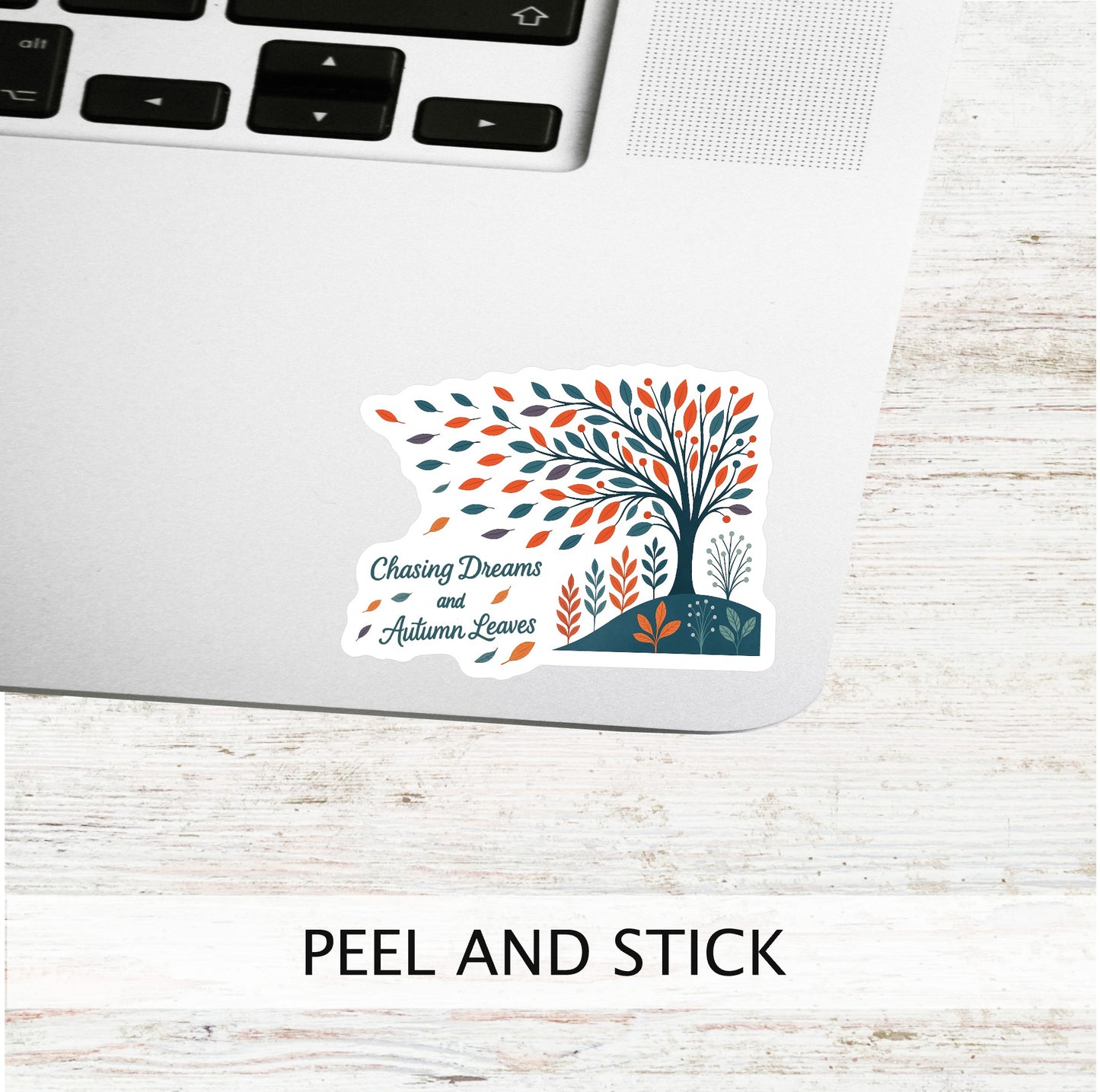 Chasing Dreams and Autumn Leaves Sticker || Whimsical Autumn Vinyl Sticker, Boho Vibe Sticker, Fall Tree Folk Art Laptop Decal