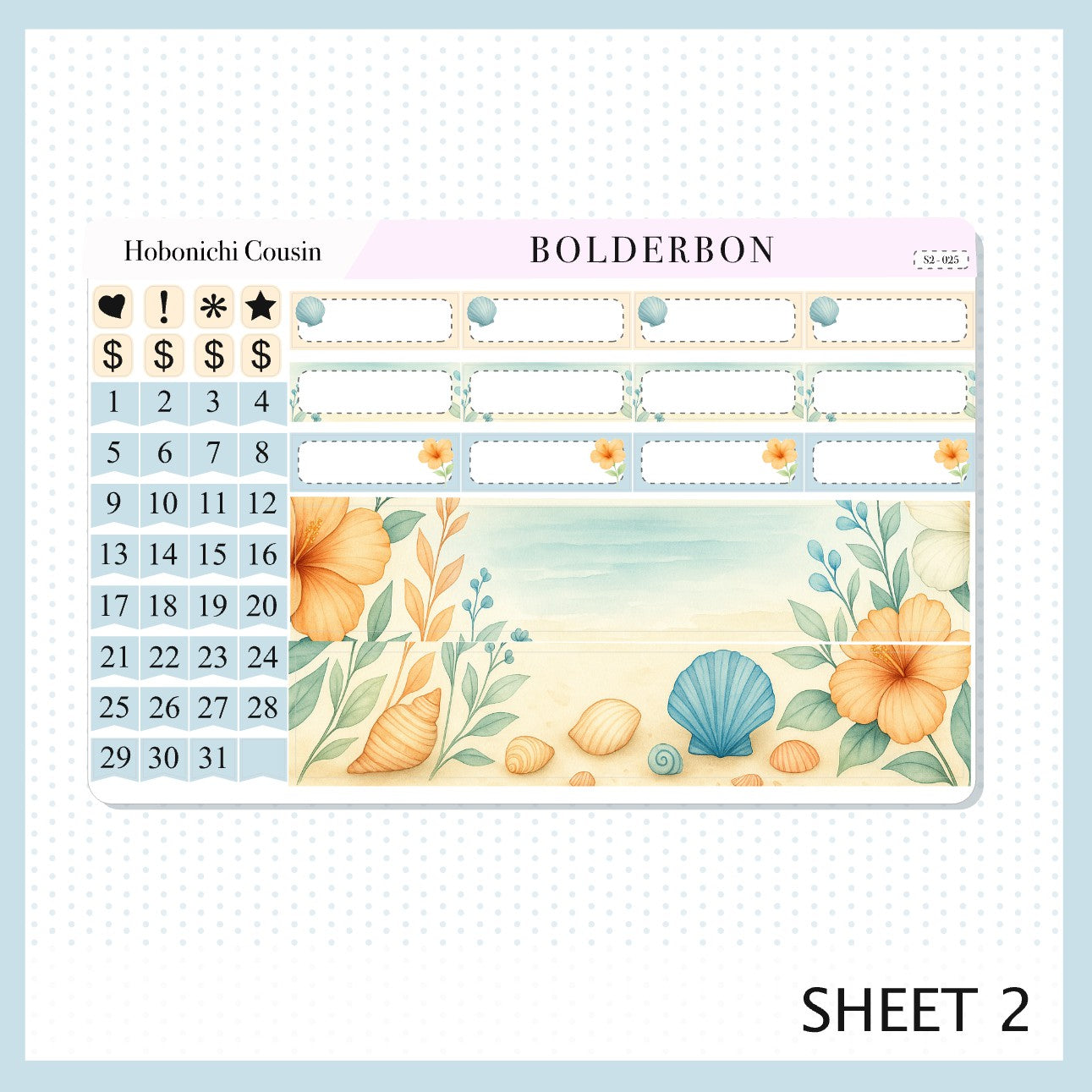 JULY Hobonichi Cousin and A5 Day Free || Shoreline, Beach Vibes Monthly Planner Sticker Kit