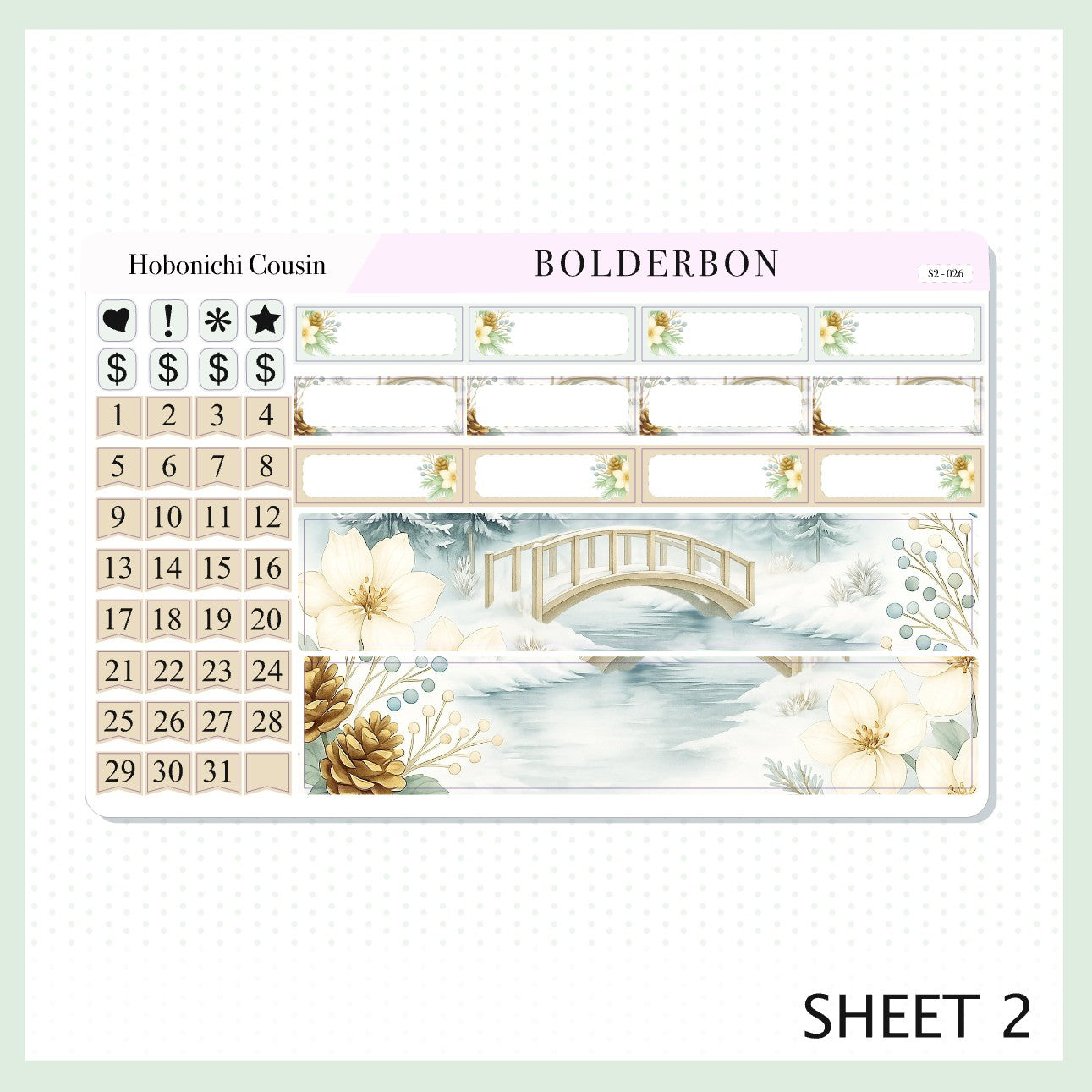 JANUARY Hobonichi Cousin and A5 Day Free || Peaceful Pines, Monthly Planner Sticker Kit