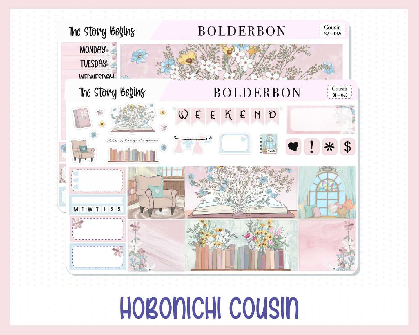 THE STORY BEGINS Hobonichi Cousin || Weekly Planner Sticker Kit Hand Drawn, Book, Bookish